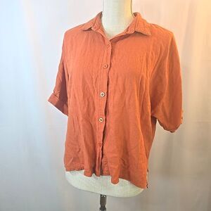 Andthewhy Women's Linen Blend Button Up Short Blouse Size Small Summer Orange